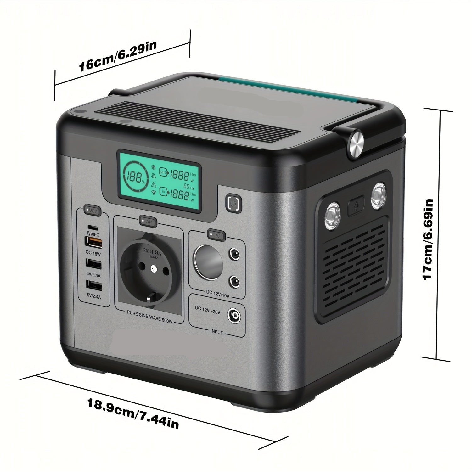 Draagbare Powerbank – Power Station – Noodstroom – Mobiele Accu – 518 Wh Capaciteit – 500W AC Uitgang - QUORE