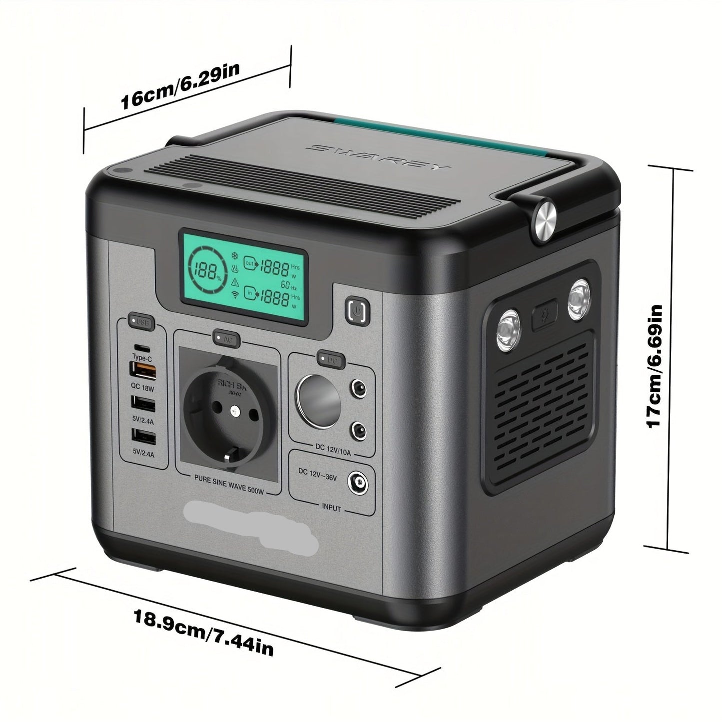 Draagbare Powerstation – Mobiele Stroomvoorziening – Noodstroom – Camping Batterij – Compact – 518 Wh Capaciteit – 500W AC-uitgang
