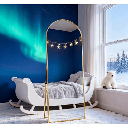 Vloerspiegel – Staande Spiegel – Passpiegel – Wandspiegel – Lengtespiegel – Goud Aluminium Frame – 162 x 53 cm – Gebogen Design