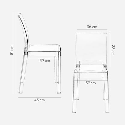 Transparante Stoelen – Design Stoelen – Polycarbonaat Stoelen – Eetkamerstoelen – Moderne Stoelen – Ergonomische Gebogen Rugleuning – Duurzaam Lichtgewicht Material
