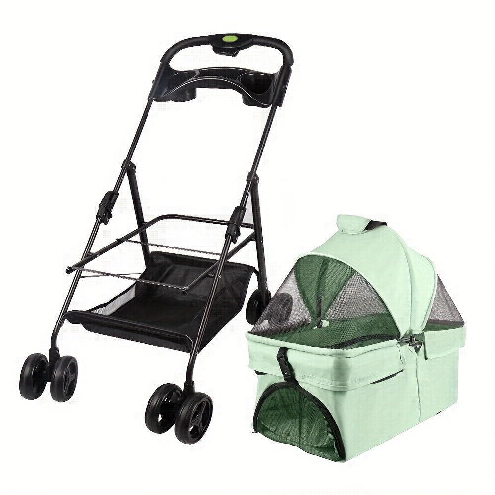 Dierenwagen – Hondenbuggy – Huisdierenwagen – Kattenwagen – Wandelwagen – Opvouwbaar – Afneembare Mand – Lichtgewicht 50x65x99 cm – Geschikt Tot 15 kg – Ademend Gaas