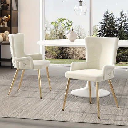Eetkamerstoel – Kuipstoel – Keukenstoel – Stoel – Zitmeubel – Velvet Bekleding – Gouden Metalen Poten – Set van 2 – Beige – Memory Foam Zitting