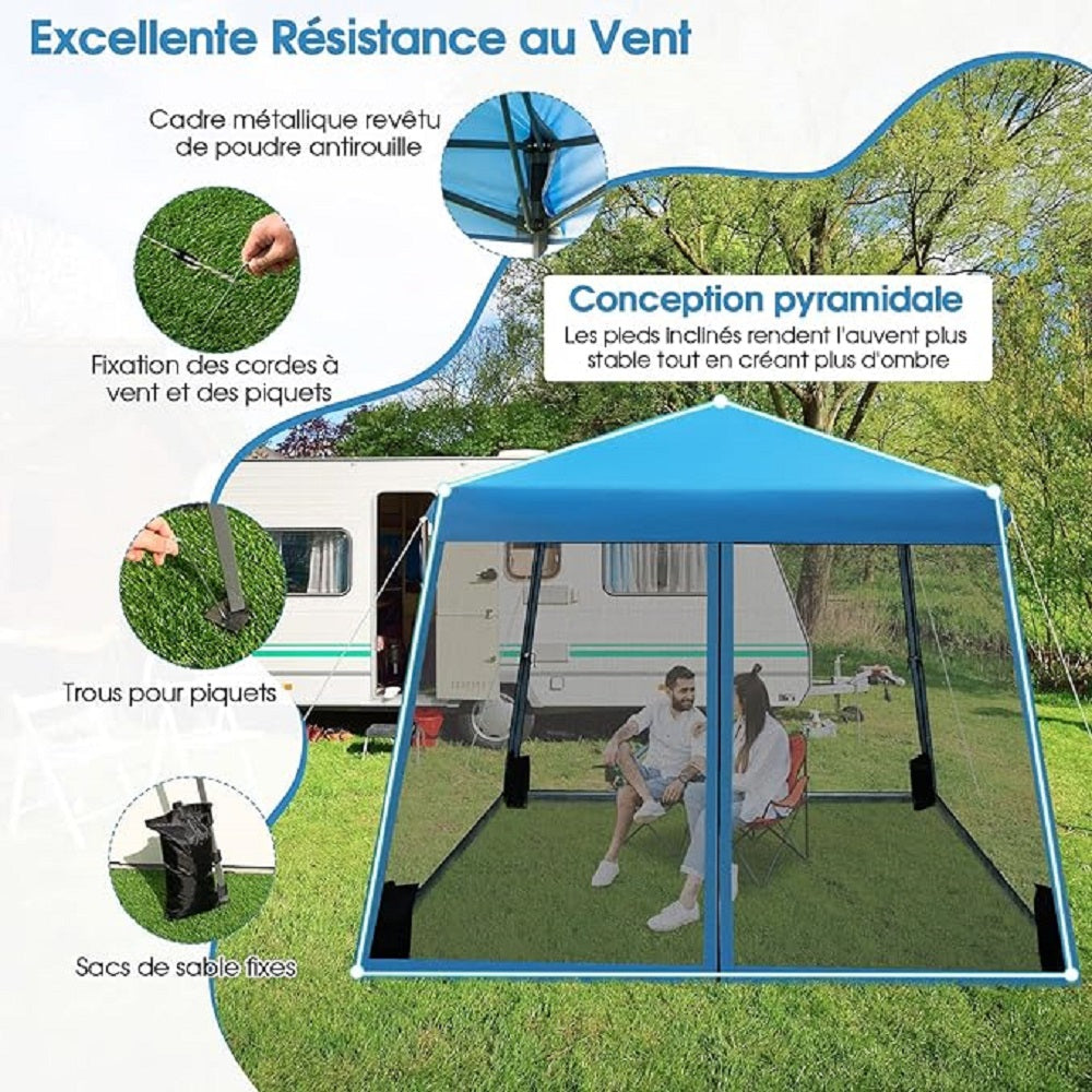 Tuinpaviljoen 3x3 Meter – Tuinkoepel – Partytent – Overkapping – Pagodetent – Hoogte Verstelbaar – Scheurvast Oxford Doek Met Insectengaas