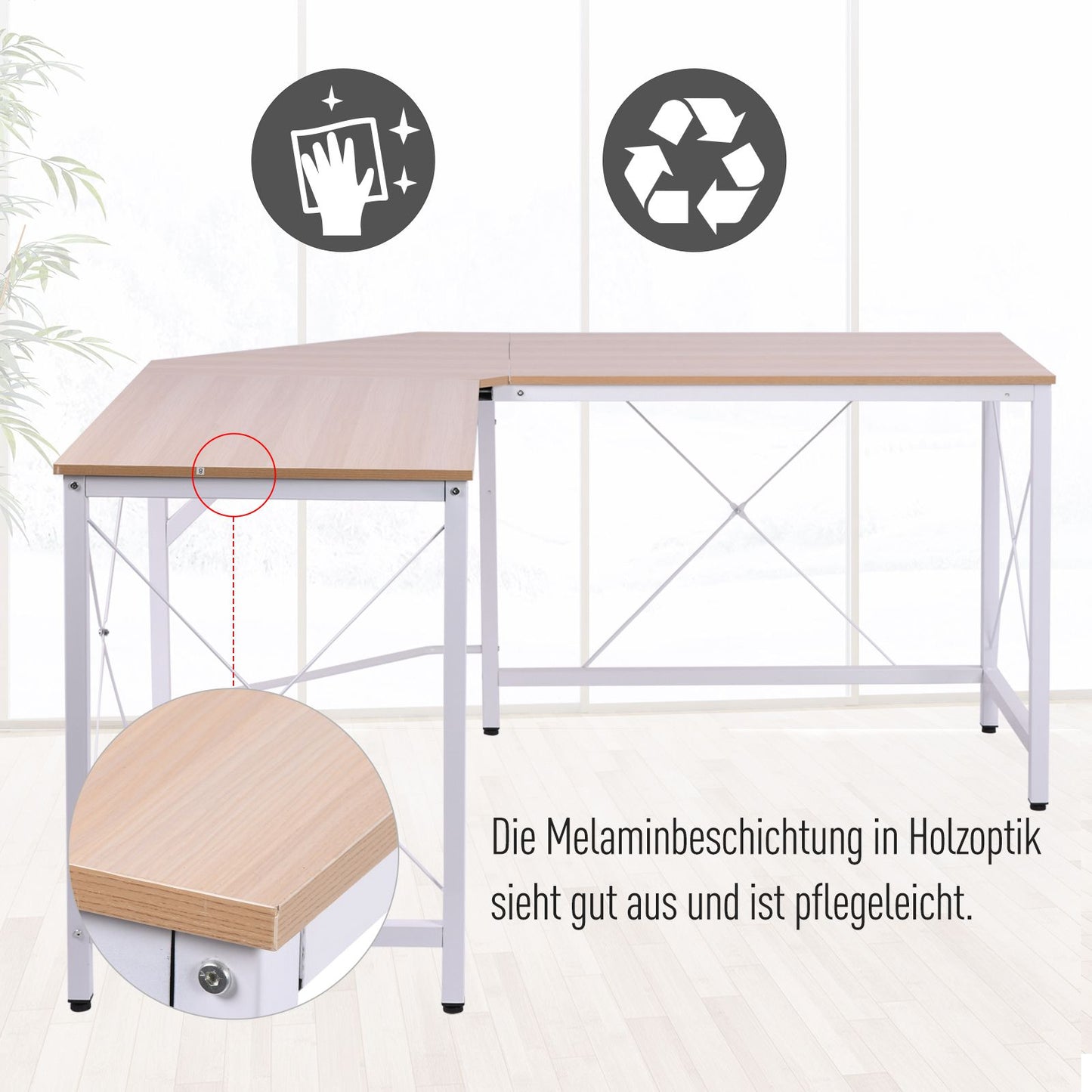 Hoekbureau – Bureau – Computerbureau – Werktafel – Hoektafel – L-vormig Design – Melamine MDF – 150x150x76 cm – Waterbestendig – Verstelbare Poten