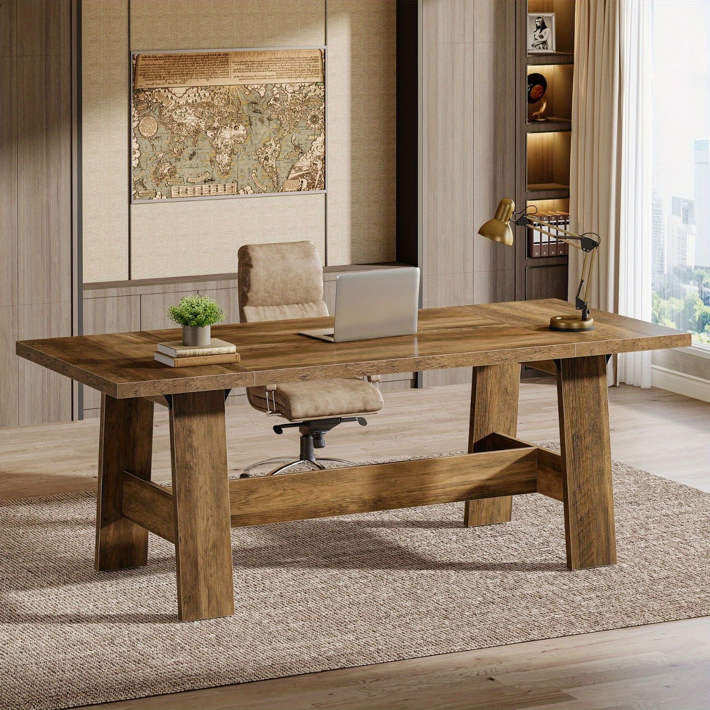 Vergadertafel – Conferentietafel – Bureaublad – Werktafel – Vergaderbureau – 179 cm Rechthoekig – E0 MDF Rustiek Bruin – Ruimtebesparend – Gemakkelijk Montage