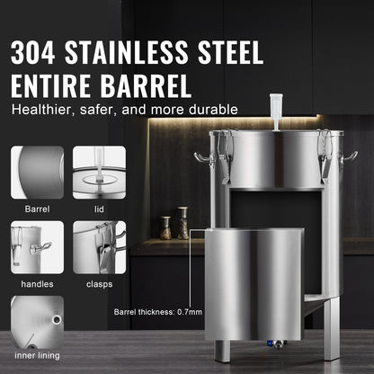 Brouwketel – Gistingstank – Maischketel – Fermentatievat – Bierbrouwketel – 16 Gallon Capaciteit – Voedselveilig 304 RVS