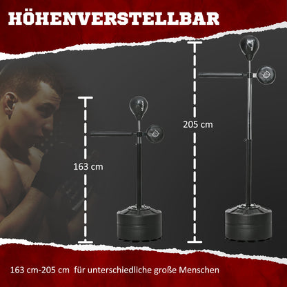 Verstelbare Boksbal – Bokszak – Bokstrainer – Punchingball – Boksdummy – 360° Draaibaar – Hoogte 163-205 cm – Stevig IJzer – Inclusief Bokswraps