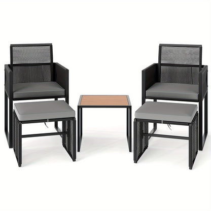 Tuinmeubelen – Loungeset – Zitgroep – Tuinset – Loungeset Met Kussens – Weerbestendig PE Rattan – Acaciahouten Tafel