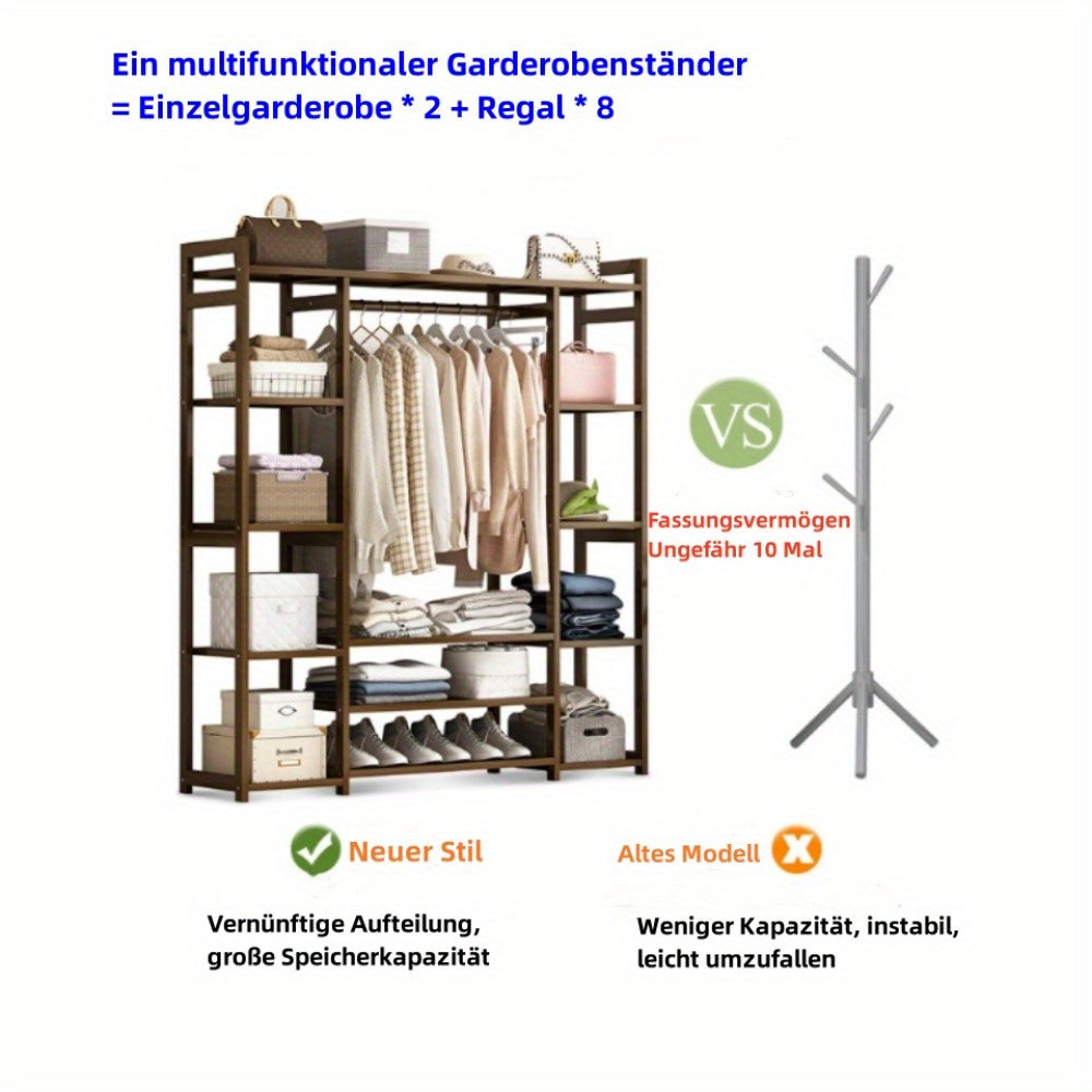 Kledingrek – Garderoberek – Kledinghanger – Kapstok – Opbergrek – Bamboe – 170 cm Lang – Donkerbruin