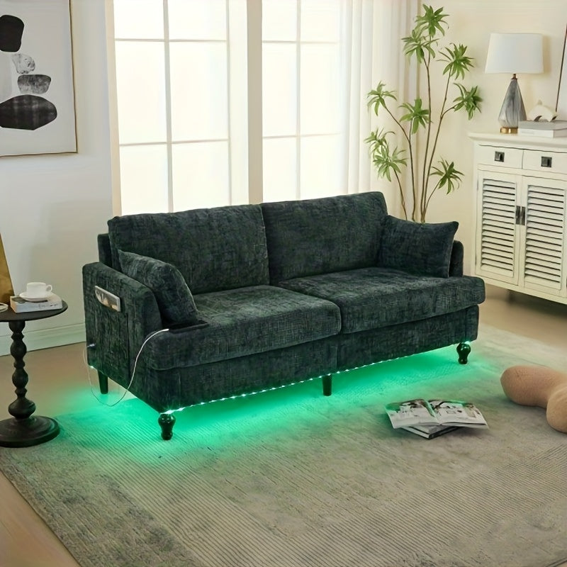 2-zits bank – tweezits sofa – loveseat – zitbank – compacte bank – groene chenille bekleding – zijopbergruimte – stevig houten frame