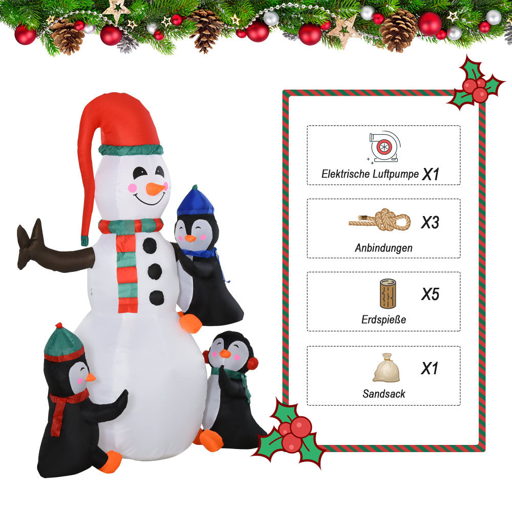 Opblaasbare Kerstfiguur Sneeuwpop en Pinguïns – Kerstversiering Tuindecoratie – Buiten Decoratie – Feestelijke Opblaasbare Figuren – Groot Formaat 140x70x180 cm – Weerbestendig & Vrijstaand