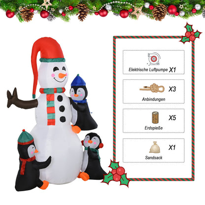 Opblaasbare Kerstfiguur Sneeuwpop en Pinguïns – Kerstversiering Tuindecoratie – Buiten Decoratie – Feestelijke Opblaasbare Figuren – Groot Formaat 140x70x180 cm – Weerbestendig & Vrijstaand