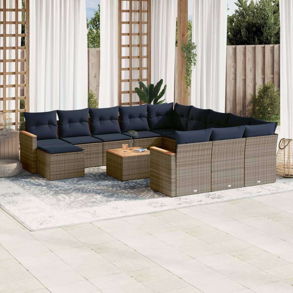 Tuinbankset – Tuinmeubelset – Tuinbank – Buitenbank – Terrasmeubelset – Grijs – Met Tafel – Weerbestendig Polyrattan – Acaciahouten Tafelblad