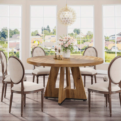 Ronde Eettafel – Houten Tafel – Keukentafel – Draaibare Tafel – Landelijke Tafel – Ruimtebesparend Design – Stevig Kruisvormig Onderstel – Diameter 120 cm – Burlywood Hout