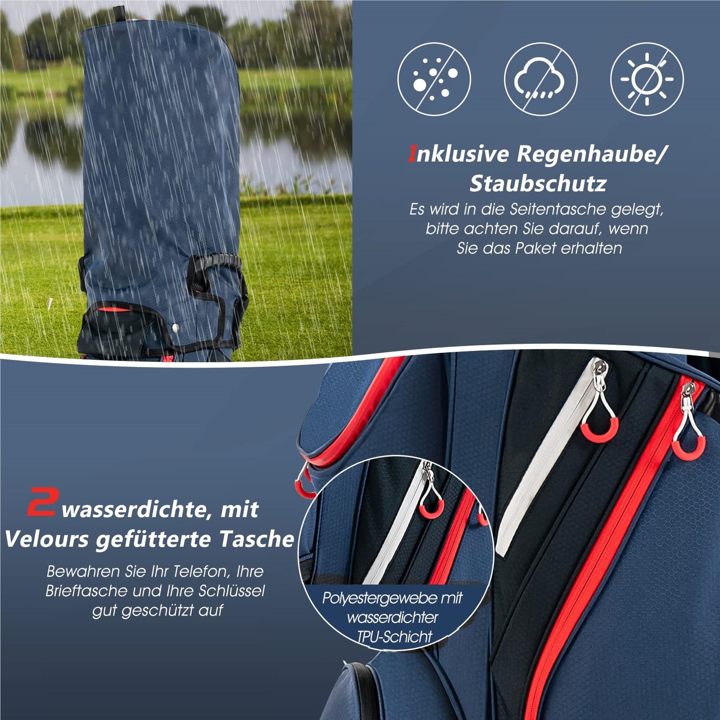 Golfbag – Golftas – Golfcarttas – Standbag – Golfreistas – Lichtgewicht Nylon – 14 Clubs Compartiment – Waterafstotende Regenhoes – 7 Zakken Met Ritssluiting