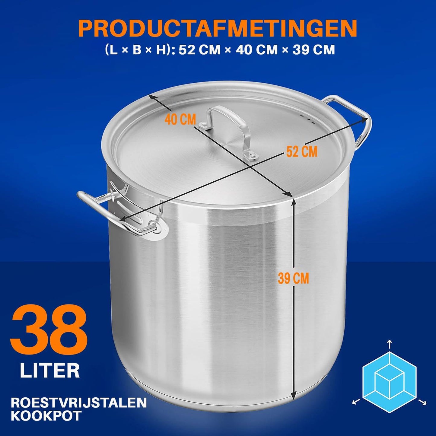 Soepketel – Soeppan – Kookpan – Stoofpan – Braadpan – 40 Liter – RVS – Geschikt voor Inductie