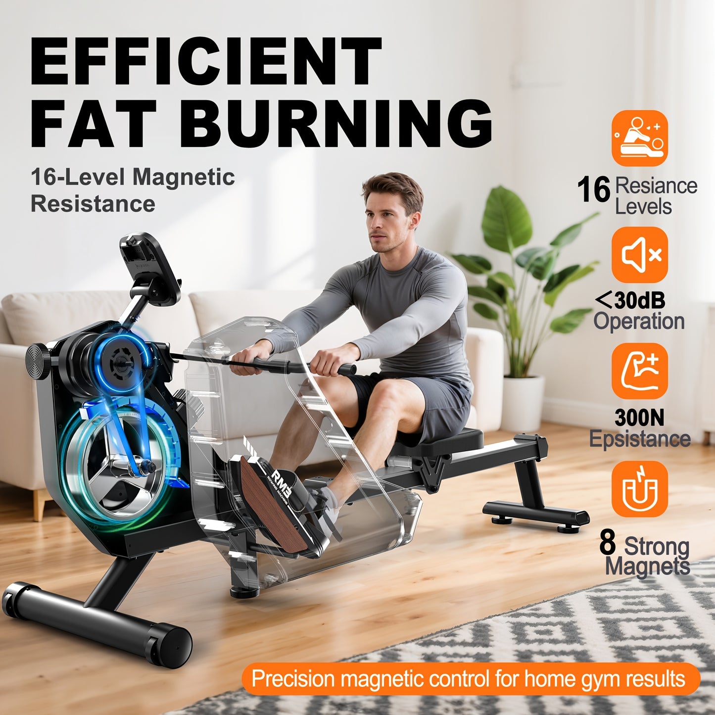 Roeitrainer – Roeimachine – Roeiapparaat – Roeitrainer Fitness – Rowing Machine – Magnetische Weerstand 16 Niveaus – Maximale Belastbaarheid 160 kg – Roestvrij Staal – Inklapbaar
