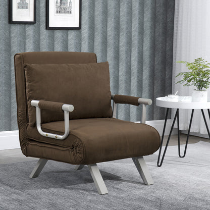 Slaapbank – Slaapfauteuil – Logeerbed – Bedbank – Zitbank – Verstelbare Rugleuning – Suède Bekleding Met Metalen Armleuningen – Bruin – 1-Persoons