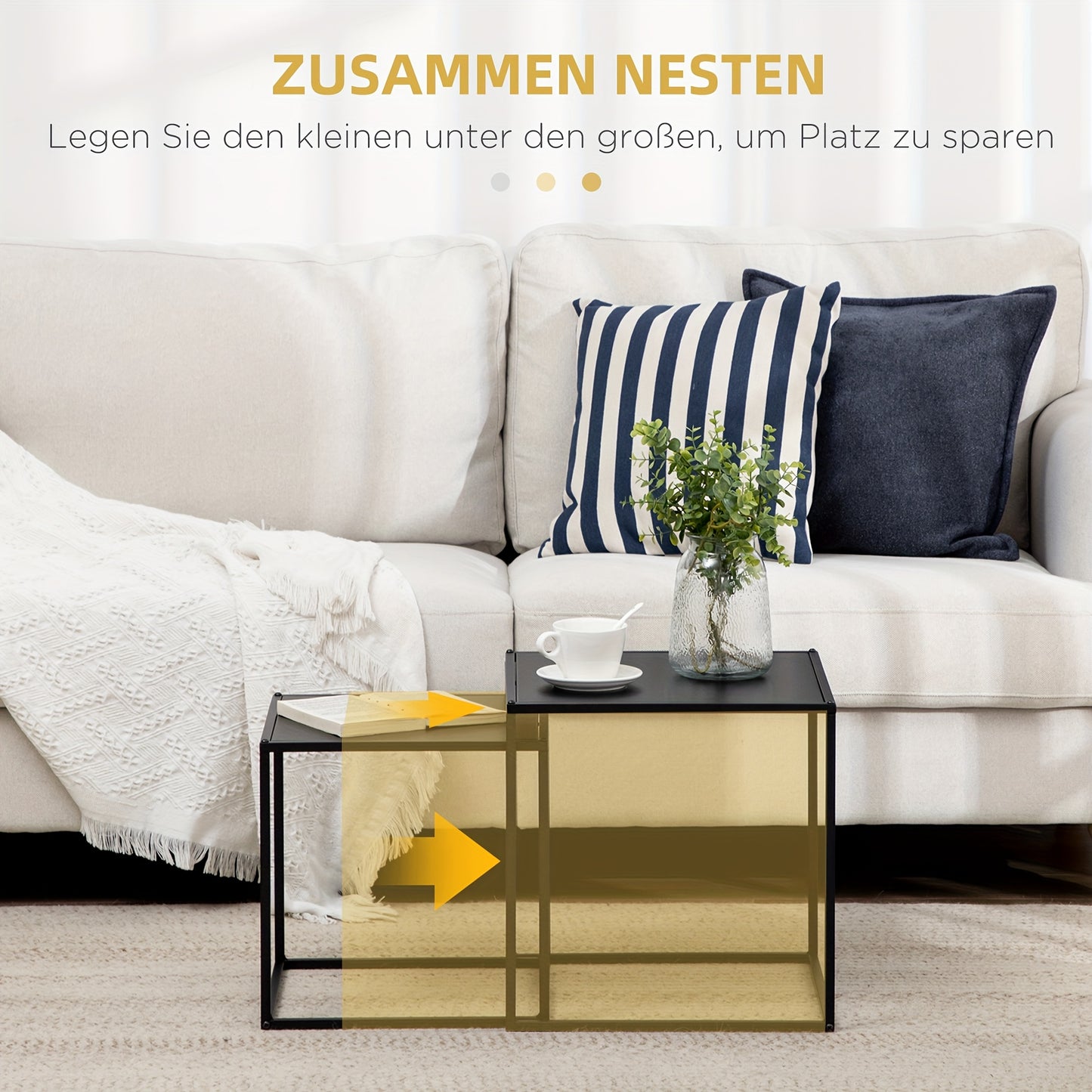 Salontafel – Koffietafel – Bijzettafel – Woonkamertafel – Tafeltje – Set Van 2 – Modern Design – Stalen Frame Zwart – 120x59x45 cm – Draagkracht 10 kg