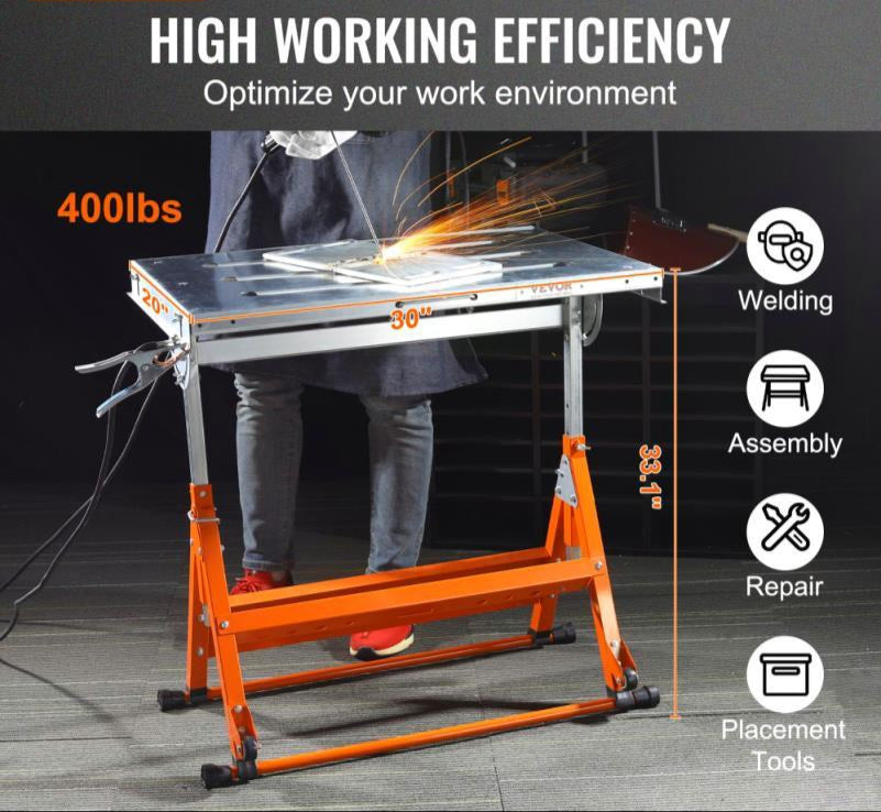 Laswerkbank – Lastafel – Werkbank – Mobiele Werktafel – Inklapbare Werkbank – Stalen Werkblad 76,2x50,8 cm – Verstelbare Hoogte & 181 kg Draagvermogen