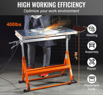 Laswerkbank – Lastafel – Werkbank – Mobiele Werktafel – Inklapbare Werkbank – Stalen Werkblad 76,2x50,8 cm – Verstelbare Hoogte & 181 kg Draagvermogen