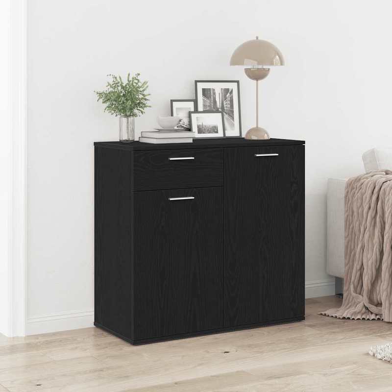 Ladekast – Kommode – Opbergkast – Dressoir – Ladenkast – Mat Zwart Met Gouden Handgrepen – Massief Hout, Volledig Gemonteerd