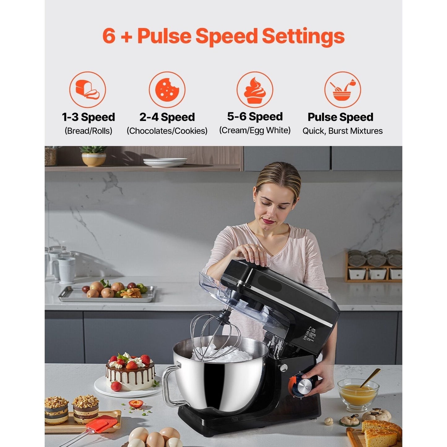 Standmixer – Keukenmixer – Deegmixer – Keukenrobot - Mengmachine – 7,8 Liter – Roestvrij Staal – 6 Snelheden