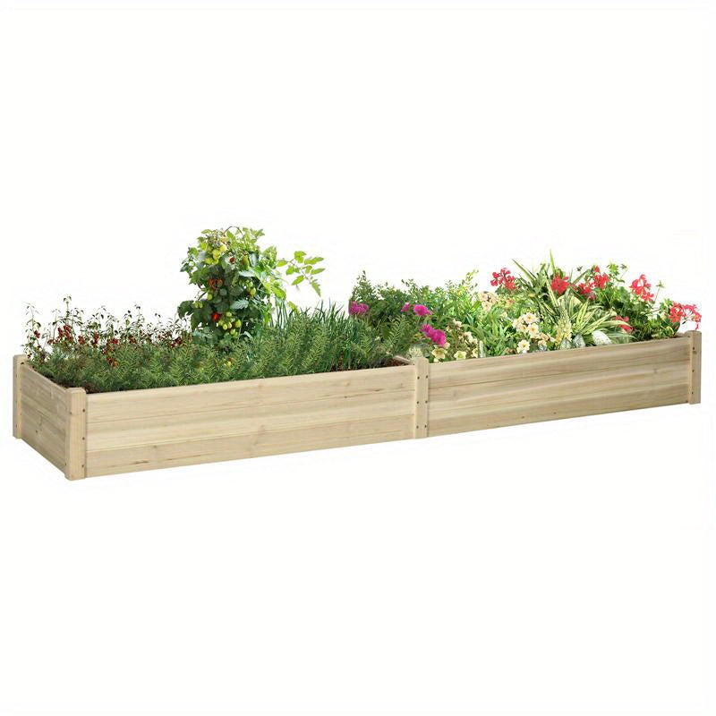 Extra Long 244cm (96") Solid Wood Raised Garden Bed - Large Rectangular Planter Box with 2 Planting Sections, Weatherproof Outdoor Flower & Vegetable Garden Bed for Patio, Balcony, or Yard - Sturdy Construction, Ideal for Veg