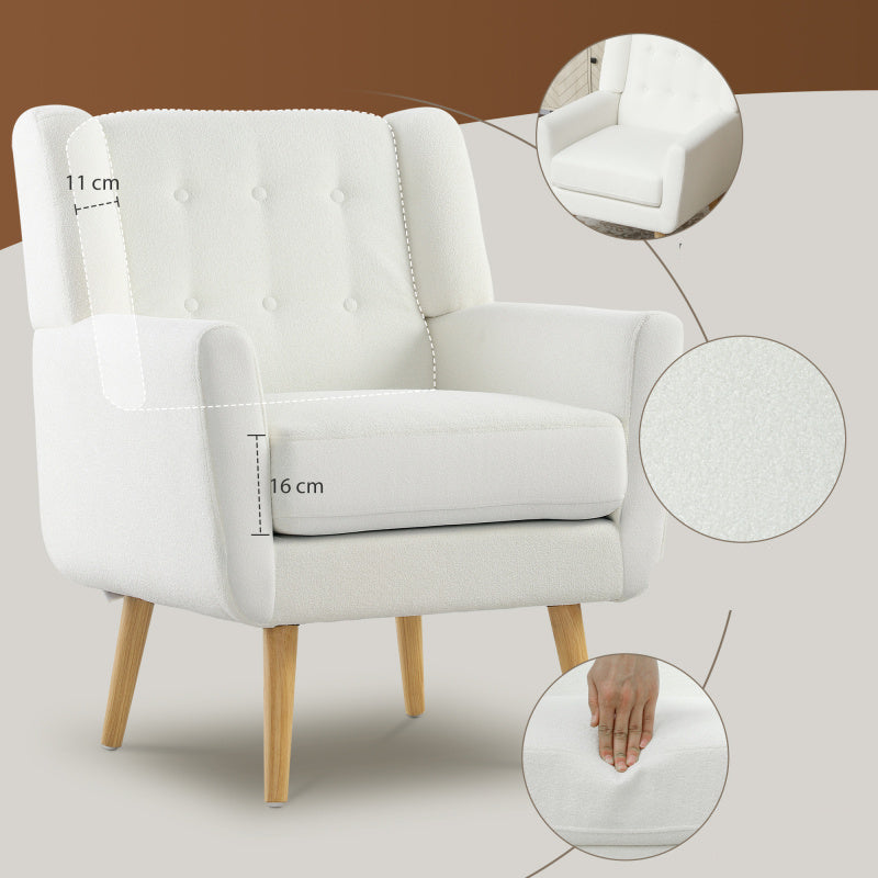 Fauteuil – Loungestoel – Armstoel – Relaxstoel – Zetel – Wingback Design – Zachte Teddy Fleece – Massief Houten Poten