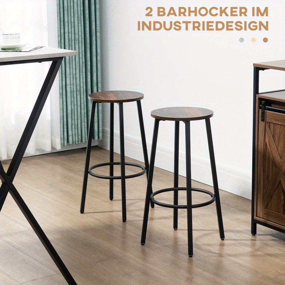Barkrukken – Barstoelen – Keukenstoelen – Krukken – Barkruk Set Van 2 – Industrieel Design – Stevig Metaal Frame – 120 kg Draagvermogen – 42x42x65 cm – Met Voetensteun – Gemakkelijk Te Monteren