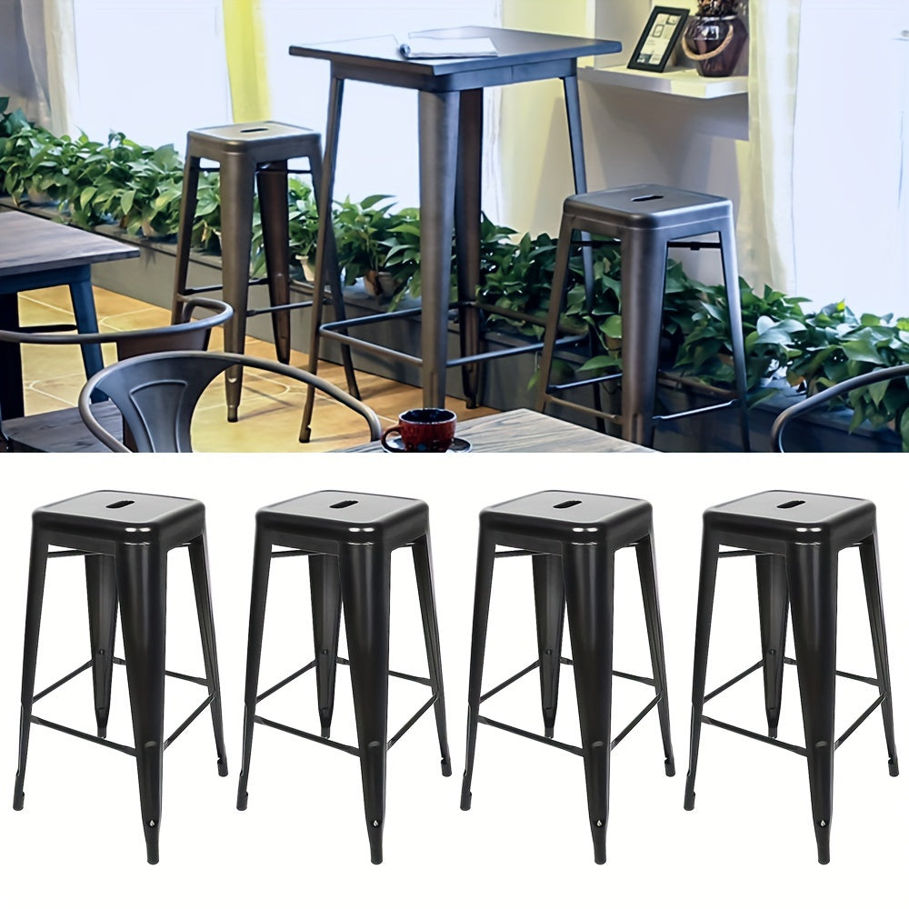 Commercial Metal Dining Chair, 30" High (76cm), Industrial Style Bar Chair Set Of 4, Stackable Heavy Duty Bar Stools Without Back, Suitable for Restaurants, Cafes, Bistros (Set Of 4, Easy to Clean)