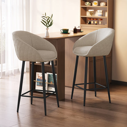 Barkrukken – Barkruk Set – Barstoel – Keukenkruk – Counterkruk – Set Van 2 – Stevige Constructie – Comfortabele Gevoerde Zitting – Lichtbeige Armlos – Minimalistisch Design