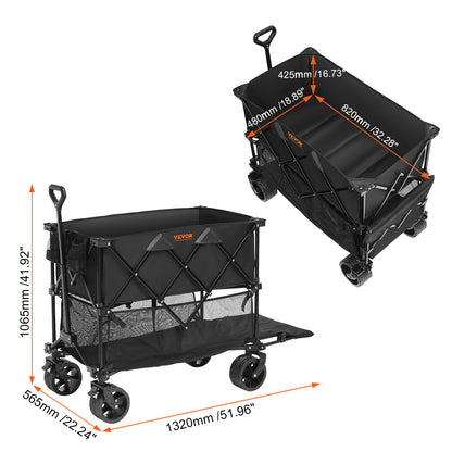 Opbergwagen – Bolderkar – Transportwagen – Vouwwagen – Trolley – Dubbele Laag – Stevig Gepoedercoat IJzer – Grote Opbergruimte 304L – All-Terrain Banden Zwart
