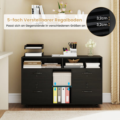 Mobiele Opberglade – Bureau Lades – Kantoor Kast – Werkplek Organizer – Lade met Slot Zwart – Verstelbare Plank – 2 Uittrekbare Lades