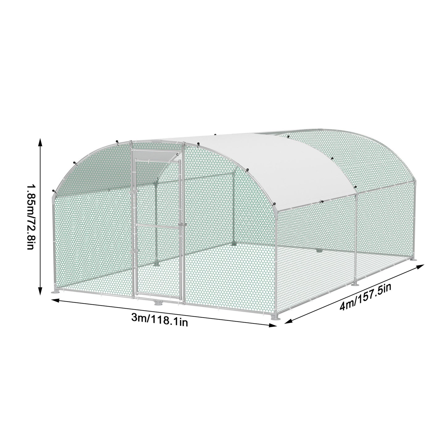 Groot Kippenhok – Kippenren – Vogelskooi – Konijnenhok – Buitenren – Verzinkt Stalen Frame – PVC Gecoat Gaas – 300x400x185 cm – Met Zonnebescherming