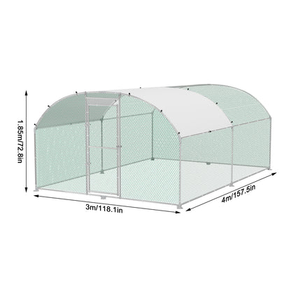 Groot Kippenhok – Kippenren – Vogelskooi – Konijnenhok – Buitenren – Verzinkt Stalen Frame – PVC Gecoat Gaas – 300x400x185 cm – Met Zonnebescherming