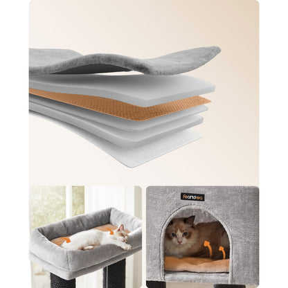 Krabpaal – Kattenboom – Krabmeubel – Kattenhuis – Krabstam – 160 cm Hoog – 9 Dikke Sisal Palen - Duifgrijs en Zwart