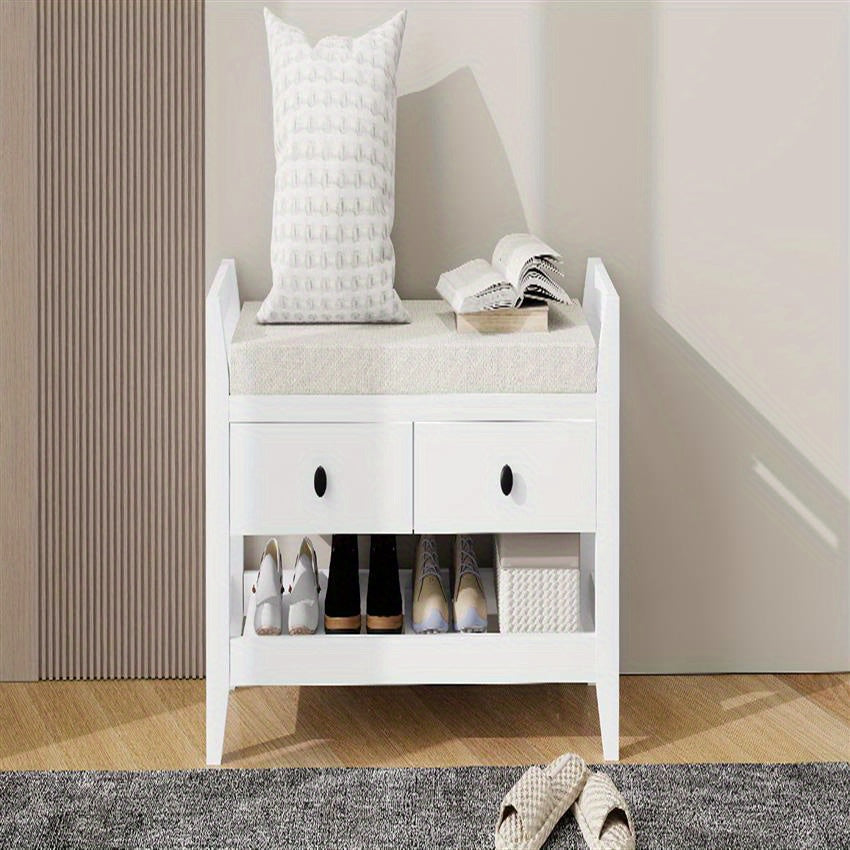 Schoenenbank – Schoenenrek – Zitbank – Opbergbank – Schoenenkast – Modern Wit Design – Gestoffeerd Zitvlak – MDF Hout Stabiel