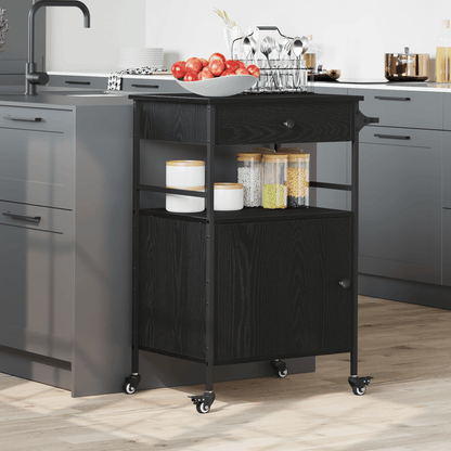 Kitchen Trolley in Black Oak – 56×43×89.5 cm, Processed Wood, Multi-Layer Storage, Rollable. Ideal for Kitchen, Dining Room. Seriously Textured, Sturdy, Durable, Practical, and Versatile