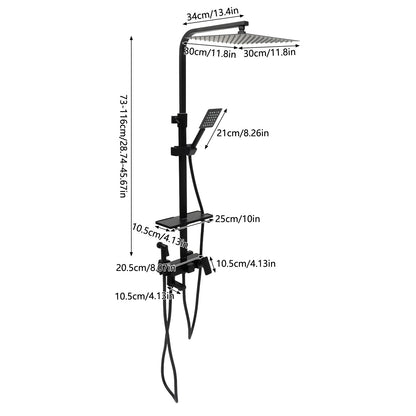 Doucheset – Douchekraan – Regendouche – Handdouche – Mengkraan – 304 RVS & Messing – Verstelbare Glijstang 73-116 cm