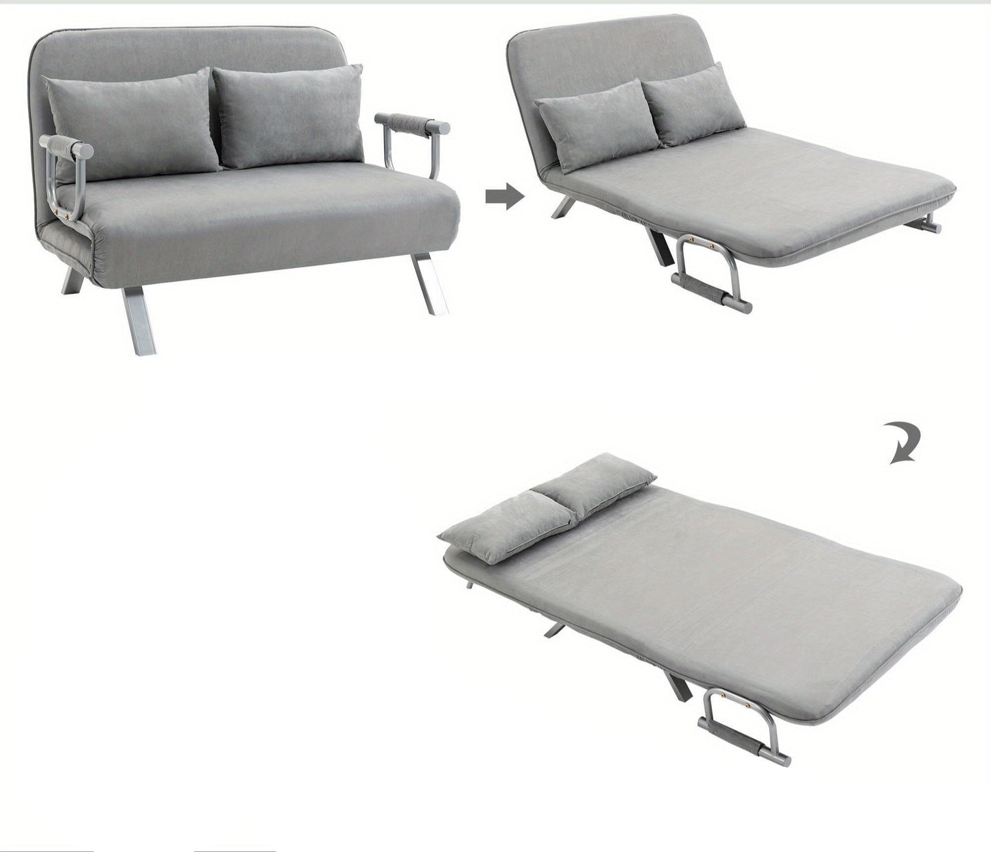 2-zitsbankbed – Slaapbank – Tweezitsbank – Loveseat – Bedbank – Verstelbare Rugleuning – Max. Draagkracht 150 kg – Lichtgrijs – Inclusief Kussens