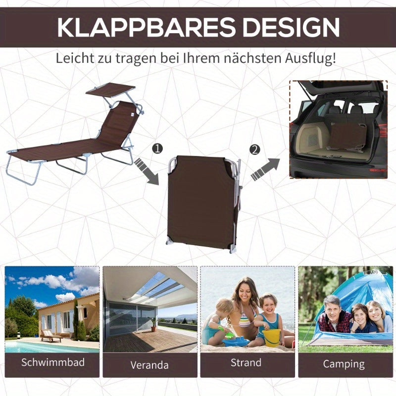 Ligbed – Ligstoel – Zonnebed – Loungestoel – Verstelbare Rugleuning – Opvouwbaar – Lichtgewicht Frame – Inclusief Verstelbaar Zonnescherm