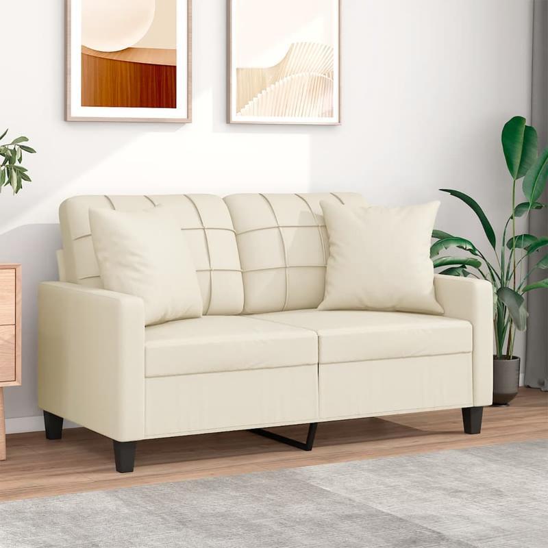 2-zits fauteuil – slaapstoel – loveseat – slaapbank – loungechair – Crèmekleurig Kunstleer – Memory Foam Kussens – Verstelbare Rugleuning – Compact 120 cm