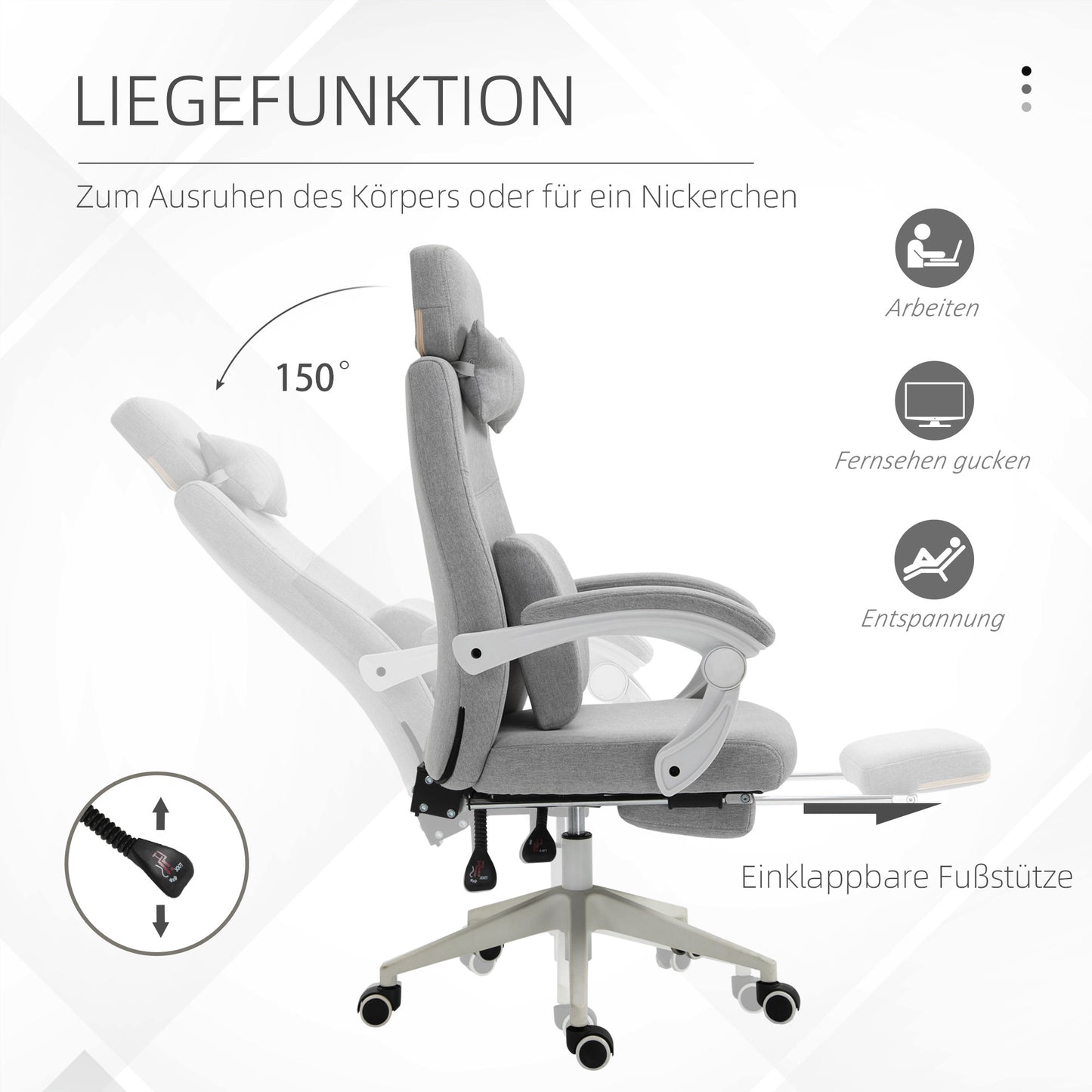 Gamingstoel – Gamestoel – Bureaustoel – Gaming Chair – Ergonomische Stoel – Verstelbare Zithoogte – Uittrekbare Voetensteun – Polyester & Foam – 62x68x117-127 cm