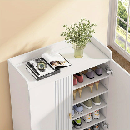 Schoenenkast – Schoenopberger – Schoenrek – Schoenmeubel – Schoenhouder – 6-laags Met Deuren – Verstelbare Planken – Wit Met Gouden Poten