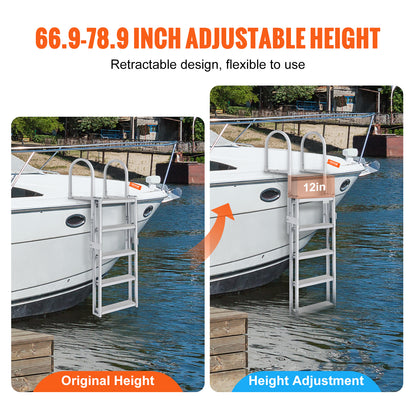 Steigerladder – Steigertrap – Bootladder – Dockladder – Aluminium Ladder – Verstelbare Hoogte 170-200 cm – 5 Antislip Treden