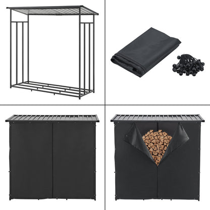 Houtopslag Buiten – Houtrek Buiten – Brandhoutopslag – Houtberging – Open Haard Houtdrager – Waterdichte Cover – Gegalvaniseerd Stalen Frame – 185x180x70 cm