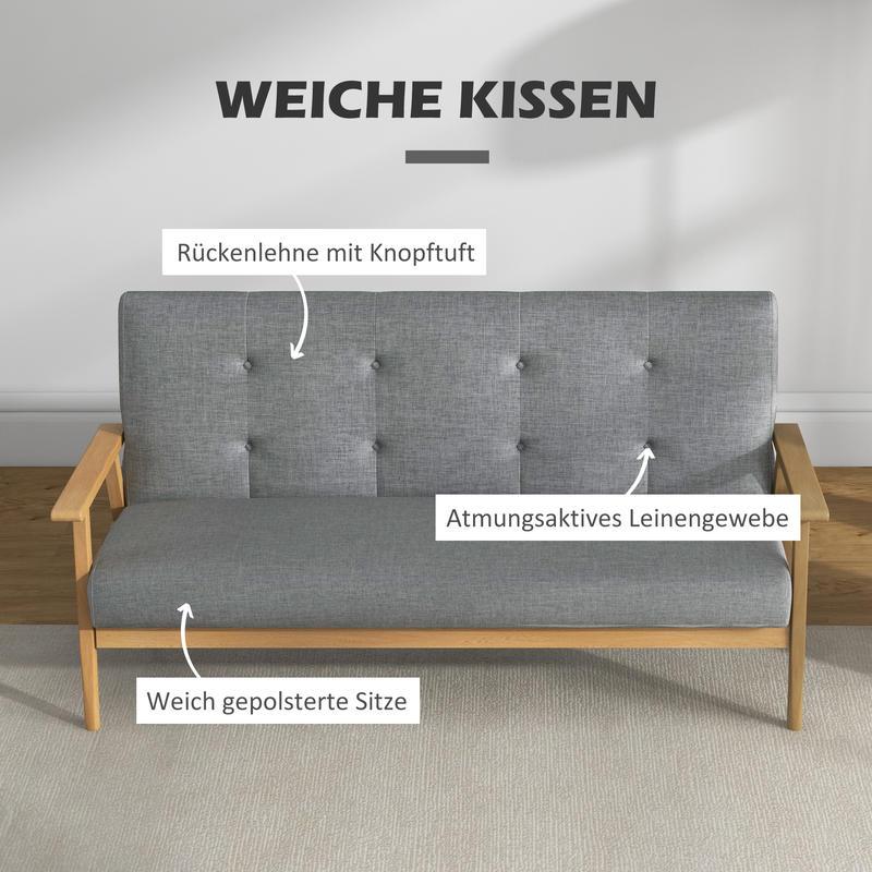 Easy-to-Assemble Modern 3-Seater Sofa Bed-like Couch - Thick Foam & Rubberwood Frame, Gray Upholstered Futon Sofa for Small Spaces, Apartments, Living Room, Bedroom, Office - Durable (Assembly Required)