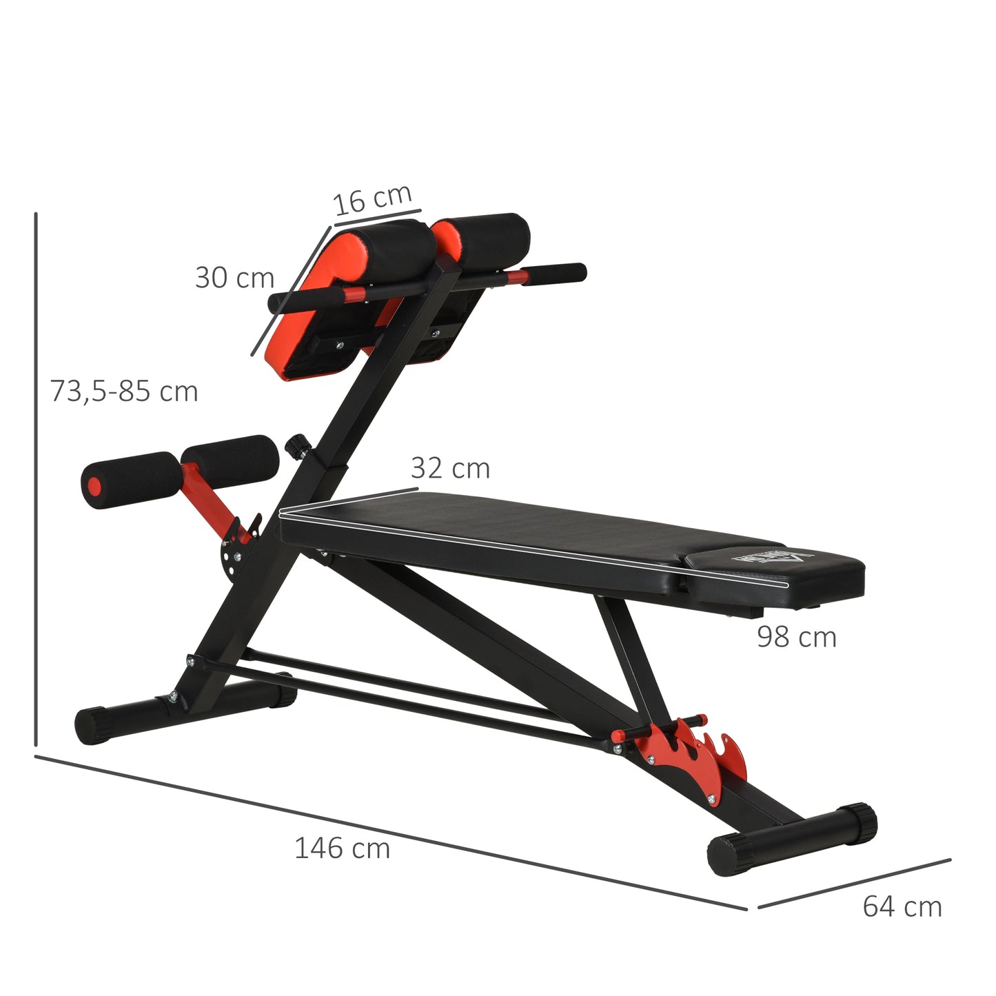 Verstelbare Fitnessbank – Multifunctionele Trainingsbank – Gewichtbank – Buikspierbank – Home Gym Bank – Zwart Rood – Stalen Frame – 7-Voudig Verstelbaar