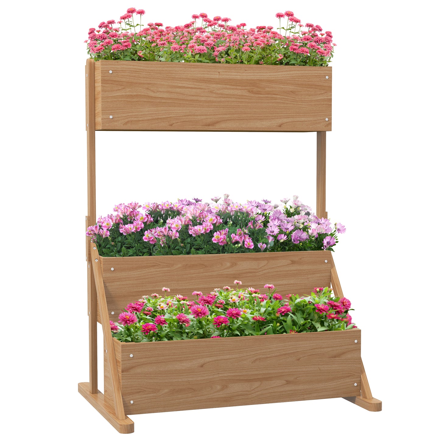 Outsunny Elevated Square Planter on Legs 3-Tier Garden Bed with Irrigation Inserts And Felt Drainage Wooden for Outdoor, 108L X 80W X 140H Cm